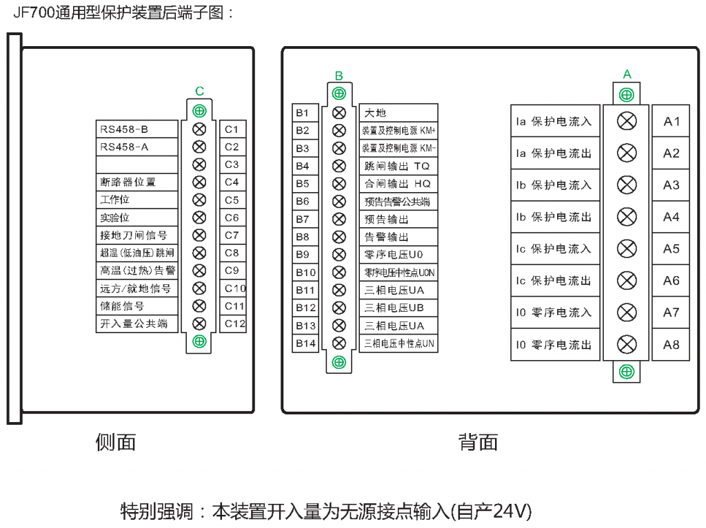 qy球友会体育 JF700 微机保护后端子图